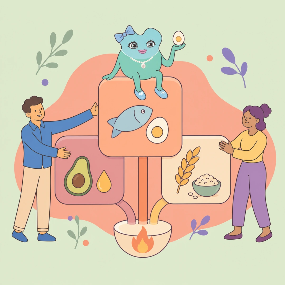 Cuby discovering different foods and their nutrients.